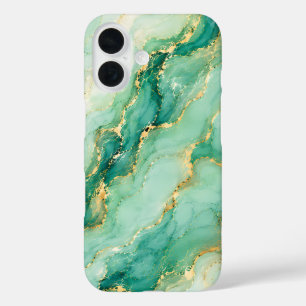 Coque Pour iPhone 16 Marbre Luxe Menthe & Or