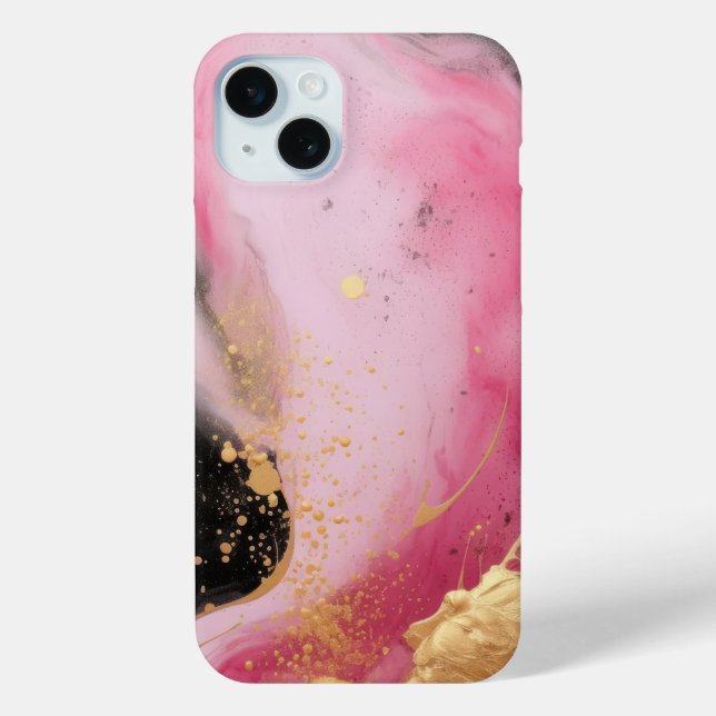 Coques Case-Mate iPhone Marbre moderne abstrait encre rose or et noir (Verso)