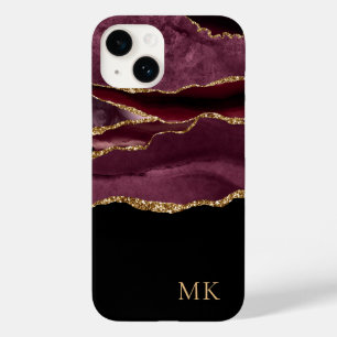 Coque Case-Mate iPhone Marbre Moderne Agate Or et Bourgogne Monogramme