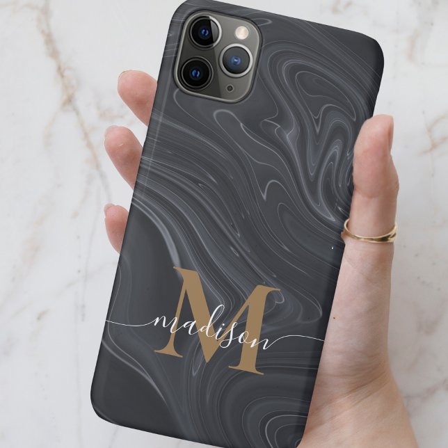 Coques Case-Mate iPhone Marbre moderne noir, blanc et or (Modern Black, White and Gold Monogram Marble Case-Mate iPhone Case)
