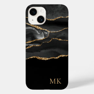 Coque Case-Mate iPhone Marbre Moderne Or et Noir Agate Monogramme