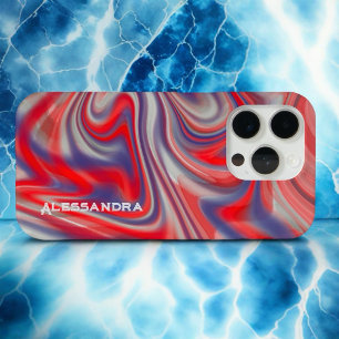 Coque Case-Mate iPhone Marbre monogramme rouge bleu gris abstrait tourbil