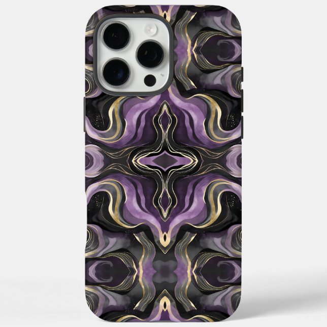 Coques Case-Mate iPhone Marbre Mystic Amethyst | Design en or fluide foncé (Verso)