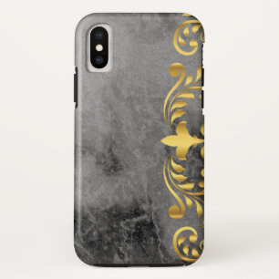 Case-Mate iPhone Case marbre noir avec motif floral doré
