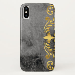 Case-Mate iPhone Case marbre noir avec motif floral or