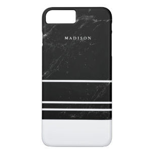 Coque Case-Mate Pour iPhone Marbre noir de Faux et rayures blanches