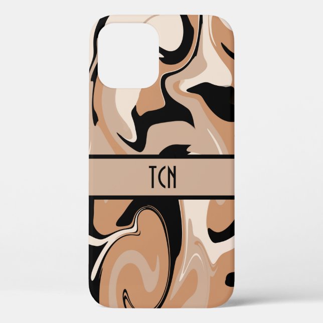 Coques Case-Mate iPhone Marbre noir et marron avec monogramme   (Verso)