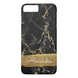 Coque iPhone 8 Plus/7 Plus Marbre noir et or avec huile d'or et Parties scint