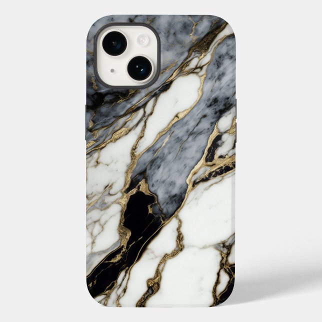 Coques Case-Mate iPhone Marbre noir gris or Tourbillon Abstrait Tendance (Verso)