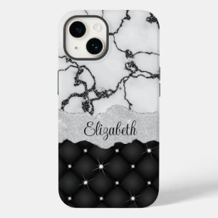 Coque Case-Mate iPhone Marbre noir moderne Faux Parties scintillant Monog
