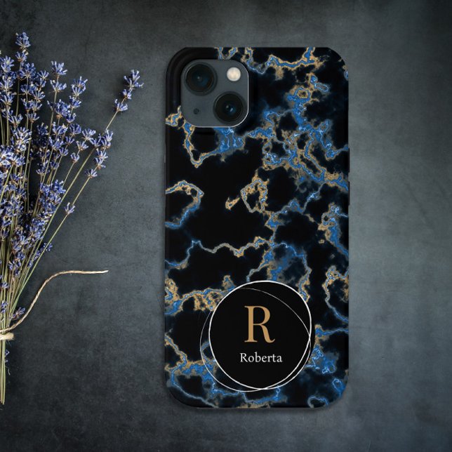 Coques Case-Mate iPhone Marbre noir moderne Nom personnalisé Monogramme (Créateur téléchargé)