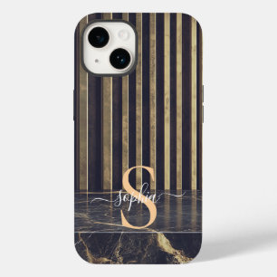 Coque Case-Mate iPhone marbre noir monogramme paillettes dorées