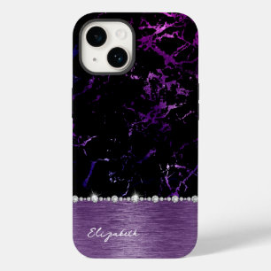 Coque Case-Mate iPhone Marbre noir violet moderne Faux Parties scintillan