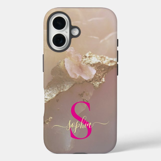 Coques Case-Mate iPhone Marbre or rose gold glitter monogramme (Verso)