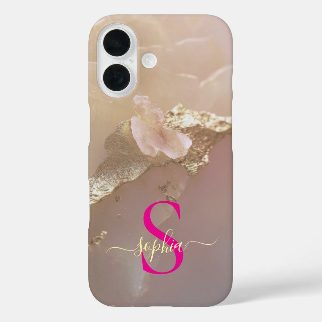 Coques Case-Mate iPhone Marbre or rose gold glitter monogramme (Verso)