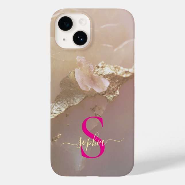 Coques Case-Mate iPhone Marbre or rose gold pailleté monogramme (Verso)