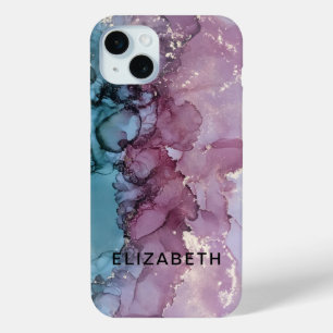 Coque Case-Mate iPhone marbre or rose poudré et bleu personnalisé
