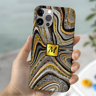 Case-Mate iPhone Case Marbre pailleté chic étincelle gris or monogramme