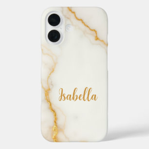 Coque Pour iPhone 16 Marbre Pailleté Or Chic