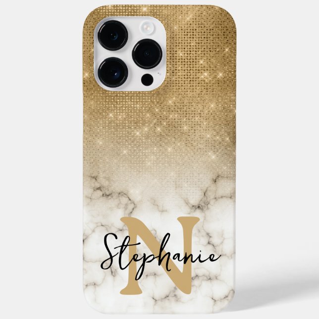 Coques Case-Mate iPhone Marbre Paillettes Or Ombré Monogramme (Verso)
