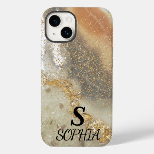 Coque Case-Mate iPhone Marbre rose chic monogramme paillettes or doré