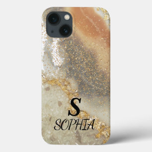 Case-Mate iPhone Case Marbre rose chic monogramme paillettes or doré