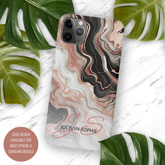Coques Case-Mate iPhone Marbre Rose Gold Rose Noir Personnalisé Art (Créateur téléchargé)
