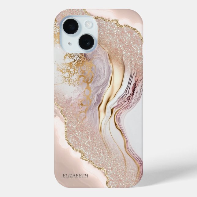 Coques Case-Mate iPhone Marbre Rose Paillettes Dorées (Verso)
