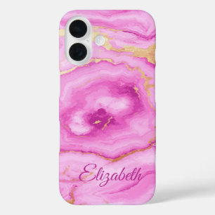 Coque Pour iPhone 16 Marbre rose personnalisé avec accents rose foncé e
