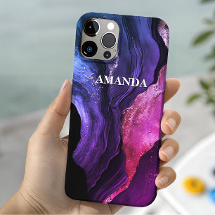 Coque Case-Mate iPhone Marbre rose violet élégant faux paillettes