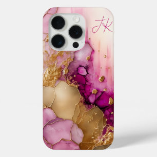 Coque Case-Mate iPhone Marbre Rose Violet Or Monogramme Personnalisé