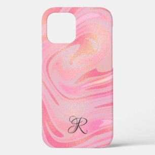Case-Mate iPhone Case Marbre tourbillon rose et motif paillettes dorées 