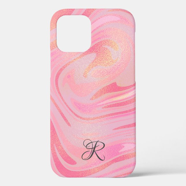 Coques Case-Mate iPhone Marbre tourbillon rose et motif paillettes dorées  (Verso)