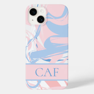 Coque Case-Mate iPhone Marbre tourbillonnant bleu blanc rose Monogram
