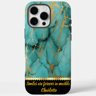 Coque iPhone 16 Pro Max Marbre turquoise avec veines or
