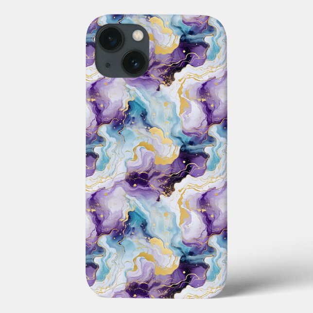 Coques Case-Mate iPhone Marbre turquoise et violet (Verso)