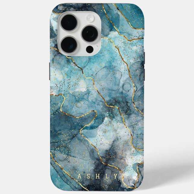 Coques Case-Mate iPhone Marbre Turquoise Or Élégant Moderne (Verso)