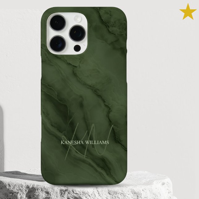 Coques Case-Mate iPhone Marbre Vert Élégant Monogramme Nom Personnalisé (Créateur téléchargé)