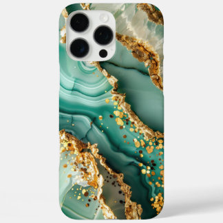 Coque iPhone 16 Pro Max Marbre Vert Et Or Élégant
