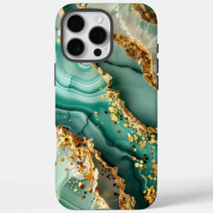 Coque iPhone 16 Pro Max Marbre vert et or élégant