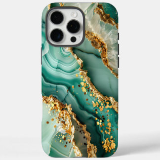 Coque iPhone 16 Pro Max Marbre vert et or élégant