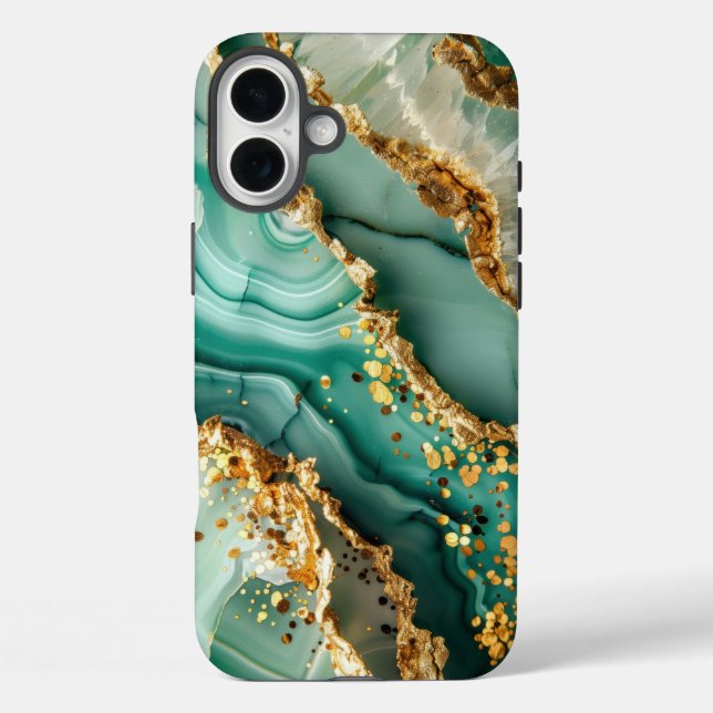 Coques Case-Mate iPhone Marbre vert et or élégant (Verso)