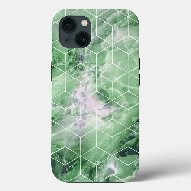 Coques Case-Mate iPhone Marbre vert géométrique (Verso)