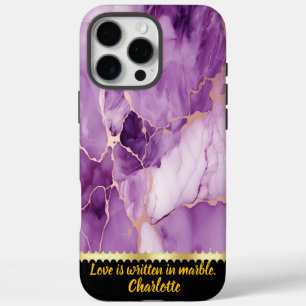 Coque iPhone 16 Pro Max Marbre violet élégant avec veines or
