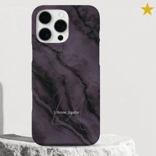 Coque iPhone 16 Pro Max Marbre Violet Élégant Monogramme de Nom Personnali