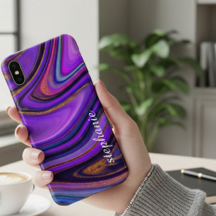 Case-Mate iPhone Case Marbre Violet et Or Agate Monogramme