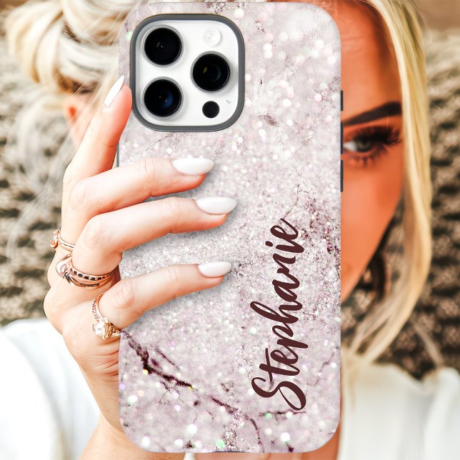 Coques Case-Mate iPhone Marbre Violet Pailleté Nom Personnalisé (Créateur téléchargé)