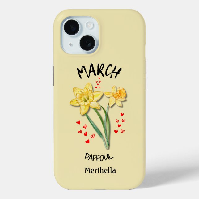 Coques Case-Mate iPhone Marche Jaune Mois de naissance Fleur Nom personnal (Verso)