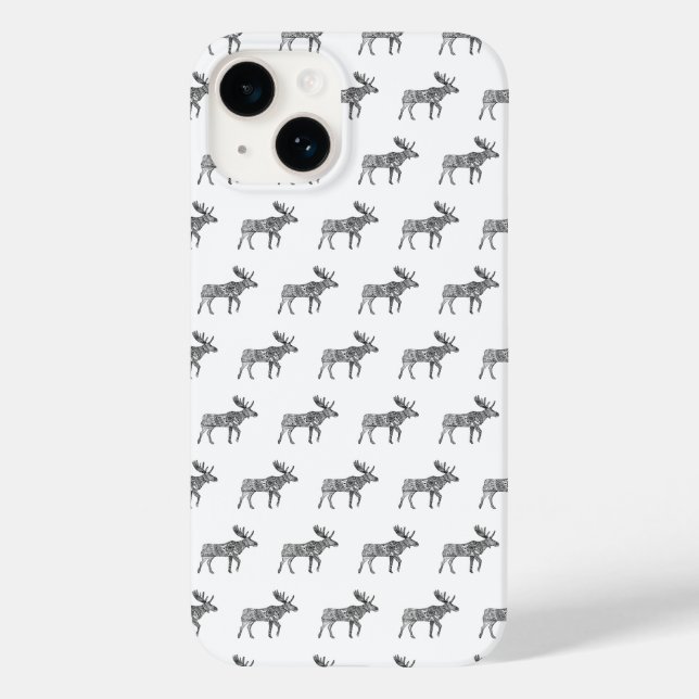 Coques Case-Mate iPhone Marche ornementale noir et blanc Moose Silhouette (Verso)
