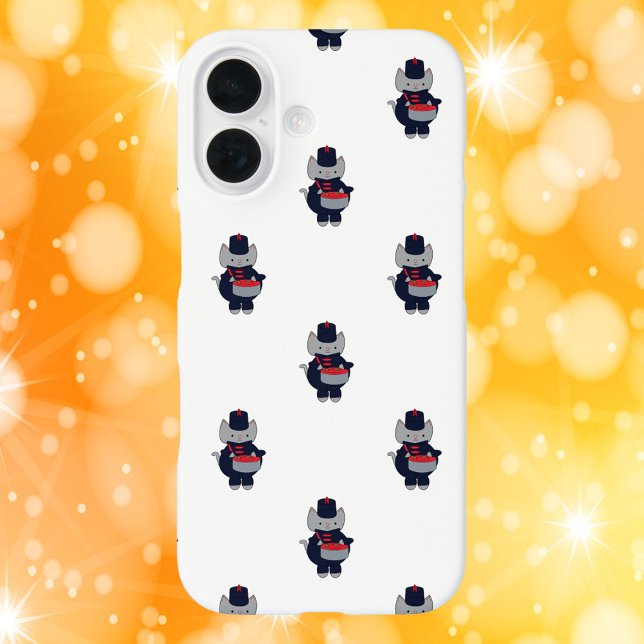 Coques Case-Mate iPhone Marching Band Drummer Cat Navy Blue Red Pattern (A phone case with a pattern of  cats playing the drums in a navy blue & red marching band uniform)